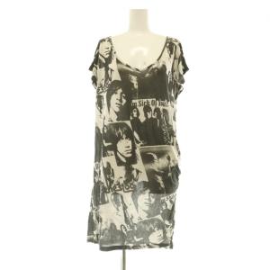 The Stooges フォト総柄Tシャツワンピース チュニック 半袖 Uネック アシンメトリー F グレー