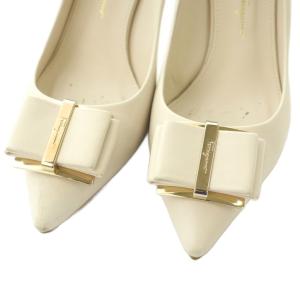 Salvatore Ferragamo パンプス ポインテッドトゥ リボン 6.5 24.0cm ライトベージュ 715244 /MI OS
