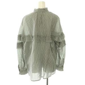 Spick&Span 24SS コットンシルクティアードフリルスリーブブラウス ストライプ 長袖 Fブラック ホワイト /HK