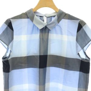 BLUE LABEL CRESTBRIDGE チェック フレンチスリーブブラウス シャツ プルオーバー 36 ライトブルー マルチカラー /CX OS