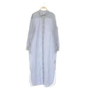 wash out シャツワンピース ロング 長袖 ストライプ リネン混 38 ブルー /MY OS