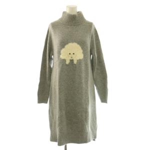 ニットワンピース M グレー 長袖 ウール ハイネック ミモレ ロング /BB