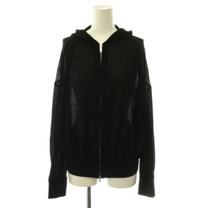24AW シアーフーディ パーカー ジップアップ ニット F ブラック /HK OS