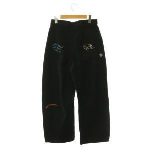 BEAUTY&YOUTH UNITED ARROWS ドローイングエンブロイダリー5ポケットパンツ ワイド ジッパーフライ M チャコールブラック マルチカラー