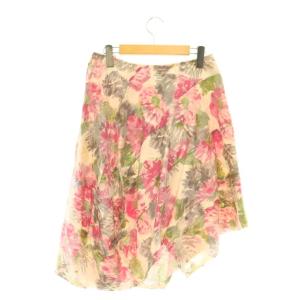 COMME des GARCONS AD2006 花柄 スカート フレア シルク混 アシンメトリー S ピンク マルチカラー GS-S023