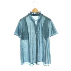 ANAYI 25AW スパンローンフリルネック ブラウス 36 ダスティブルー /ES OS