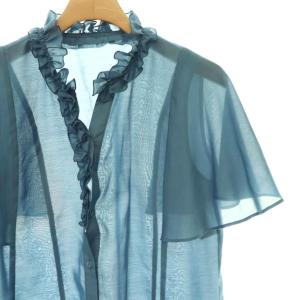 ANAYI 25AW スパンローンフリルネック ブラウス 36 ダスティブルー /ES OS