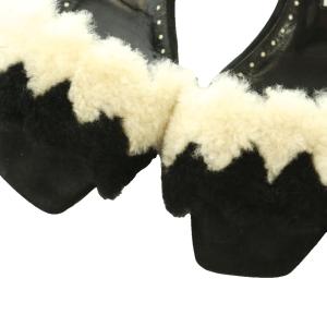 MANOLO BLAHNIK BAYLIE ミュール ボア スクエアトゥ 37 23.5-24.0cm 黒 ブラック 白 ホワイト 422-1405-0001