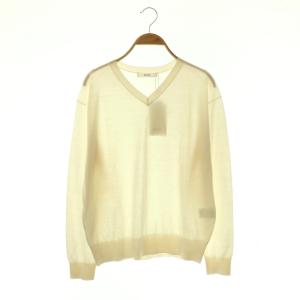 25AW ハイゲージウールシルクVネックニット セーター プルオーバー カシミヤ混 アイボリー /CX