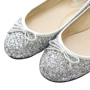 JIMMY CHOO MODELL FLAT フラットシューズ バレエシューズ パンプス 38 25cm シルバーカラー グリッター