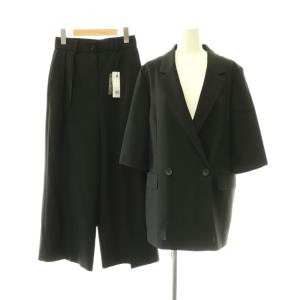 ジャケット テーラード 五分袖 パンツ ワイド セットアップ M S ブラック /HK OS