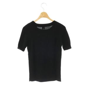 courreges ワンポイントロゴ半袖ニット カットソー ウール 38 ブラック /DO OS