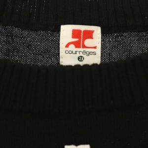courreges ワンポイントロゴ半袖ニット カットソー ウール 38 ブラック /DO OS