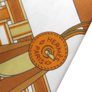 HERMES ツイリー Brides et Gris 馬勒とチャーム スカーフ ブラウン ホワイト
