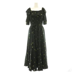 25SS ボタニカルデジタルフラワープリントワンピース ロング リボン 半袖 1 黒 ブラック /HS