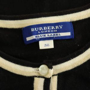 BURBERRY BLUE LABEL ニットカットソー  ロゴ刺繍 半袖 ハーフボタン 38 ブラック /MY OS