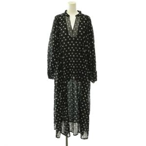 24SS オリジナルフラワーpt. エンブロイダリーカフタンワンピース スキッパー シアー F 黒 白