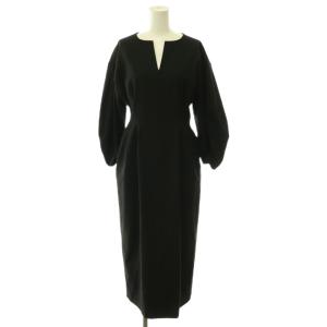 24AW P/Ryツイルウエストシェイプワンピース キーネック パフスリーブ 36 黒 ブラック /CX