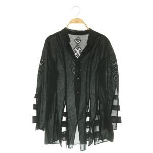 essentiel カットワーク チュール シアーシャツ ブラウス 長袖 前開き 11 黒 ブラック /NR