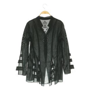 HIROKO BIS essentiel カットワーク チュール シアーシャツ ブラウス 長袖 前開き 11 黒 ブラック /NR