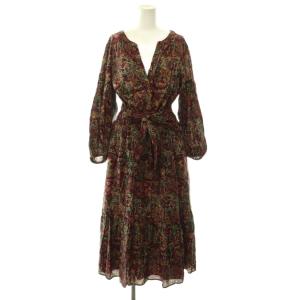 Floral Belted Cotton Voile Tiered Dress ワンピース 総柄 4 ボルドー