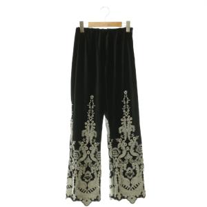 UND FLOWER EMBROIDERY VELOUR PANTS ベロアパンツ 刺繍 花柄 S 黒