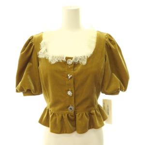 24AW レースカラービジューベロアブラウス パフスリーブ F オリーブグリーン アイボリー /CX OS