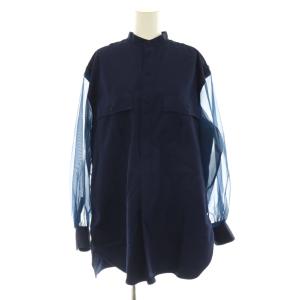 GROSGRAIN SHIRT シャツ 長袖 シアースリーブ バンドカラー 2 ネイビー /DO OS