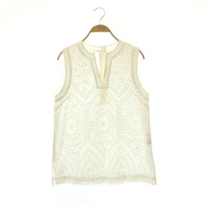 カットワークレースブラウス シャツ プルオーバー キーネック F 白 ホワイト /CX OS