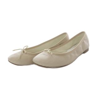 バレエシューズ パンプス フラット リボンモチーフ レザー 38.5 ベージュ /YO33