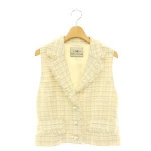  24AW ツイードベスト ジレ フリンジ パールボタン 38 白 ベージュ /CX OS