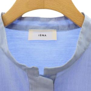 IENA バンドカラーオーバーサイズシャツ ストライプ 長袖 ブルー /HK OS
