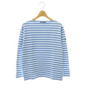 バスクシャツ ボーダーカットソー Tシャツ コットン I40 水色 ライトブルー 白 ホワイト /CX