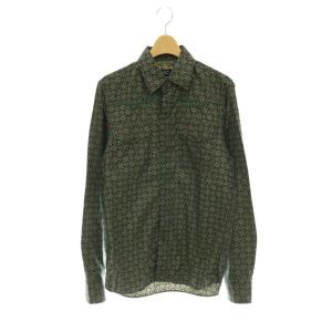 小紋柄シャツ コットン 長袖 38 ターコイズグリーン 黒 /HS OS