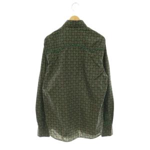 Agnes b. homme 小紋柄シャツ コットン 長袖 38 ターコイズグリーン 黒 /HS OS