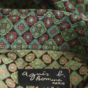 Agnes b. homme 小紋柄シャツ コットン 長袖 38 ターコイズグリーン 黒 /HS OS
