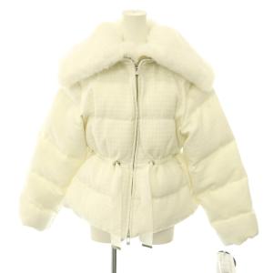 25AW ファー襟付きツイードショートコート 36 ホワイト