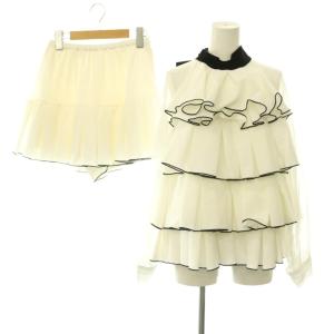 25AW  ティアードラッフルミニドレス セット ブラウス ショートパンツ シアー ベロアリボン 0 アイボリー