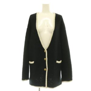 24AW カシミヤ Vネックカーディガン ニット シルク混 38 黒 ブラック アイボリー /CX OS