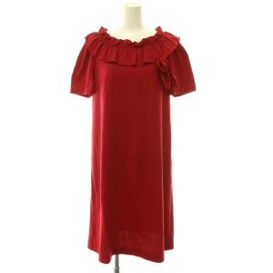 フリル襟カットソーワンピース 半袖 膝丈 40 レッド /DO OS