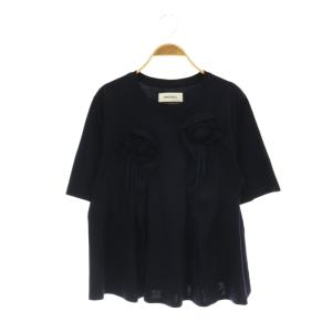 ローズモチーフTシャツ カットソー 半袖 38 紺 ネイビー /HS OS