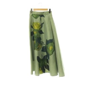 ELLIE ASYMMETRY PLEATS SKIRT フレアスカート ロング S スモークグリーン