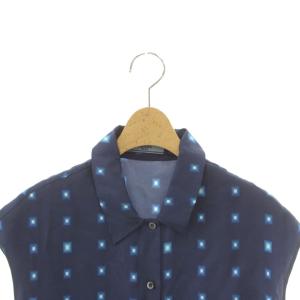 PRADA ノースリーブブラウス シャツ 総柄 シルク 40 紺 水色 /MI OS