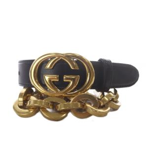 インターロッキングG レザー チェーンベルト ブラック 52808