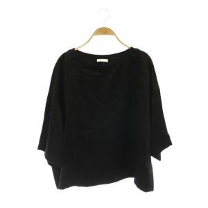25SS ソフトサテン ビッグTシャツブラウス リネン混 ヴィンテージ調 八分袖 F 黒 ブラック /HS