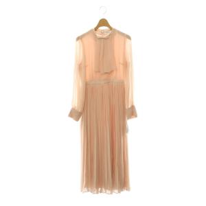 ×HANAE MORI 蝶ネクタイ付きプリーツワンピース ロング 長袖 36 ライトピンク /HK OS