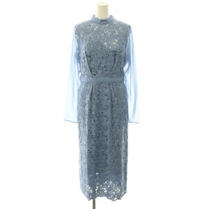 24AW レースワンピース 長袖 ロング 38 青 ブルー /NR OS