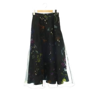 24AW UND SCAN FLOWER SKIRT スカート フレア シアー 総柄 S 黒 ブラック