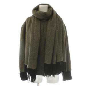 ジャケット ノーカラー マフラー付き カシミヤ 38 ベージュ ブラック