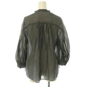 TOMORROWLAND collection 26SS レーヨンキュプラシャツ ブラウス バンドカラー シアー 前開き 36 紺 ネイビー 13-01-62-01204